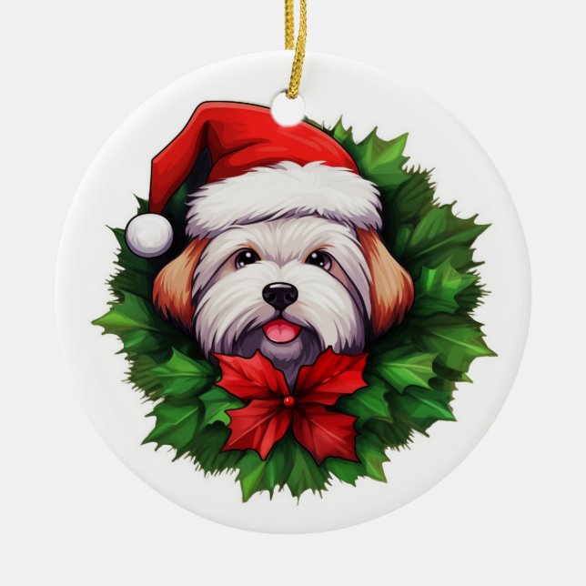 Coton-de-tulear Holiday Wreath Keramik Ornament (Vorne)