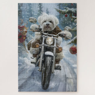 Coton De Tulear Hund fährt Motorrad Weihnachten Puzzle