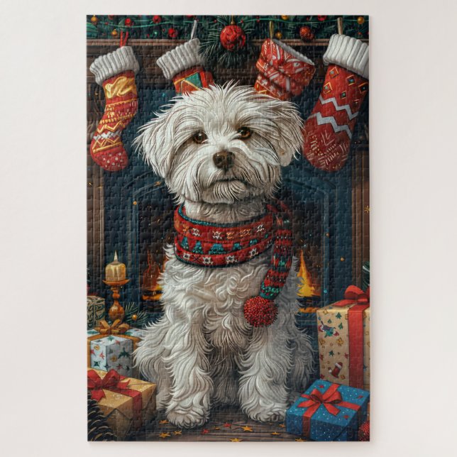 Coton De Tulear Hund mit Weihnachtsgeschenken Kami Puzzle (Vertikal)