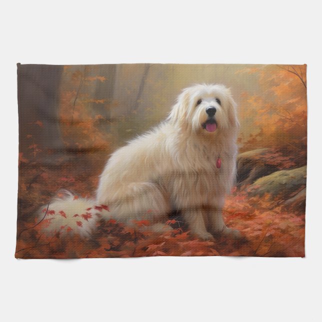 Coton De Tulear im Herbst Leaves Fall Inspiriert Geschirrtuch (Horizontal)