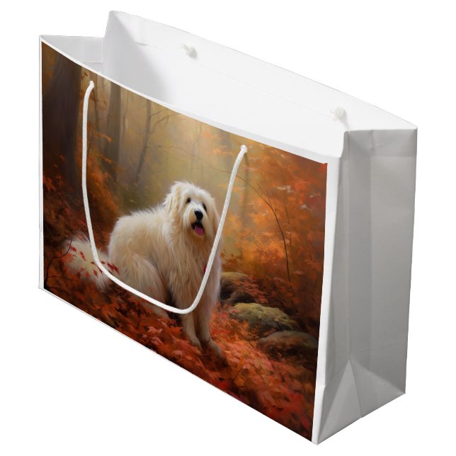 Coton De Tulear im Herbst Leaves Fall Inspiriert Große Geschenktüte (Vorderseite Schrägansicht)