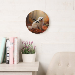 Coton De Tulear im Herbst Leaves Fall Inspiriert Große Wanduhr