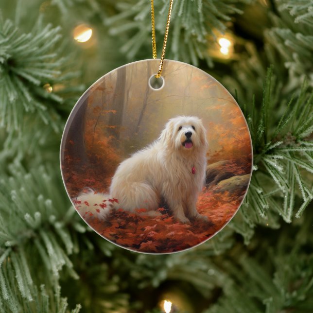 Coton De Tulear im Herbst Leaves Fall Inspiriert Keramik Ornament (Baum)