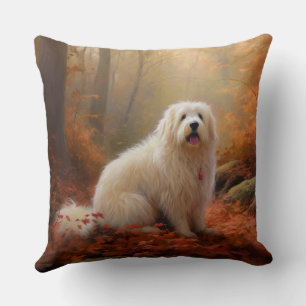 Coton De Tulear im Herbstlaubfall inspiriert Kissen