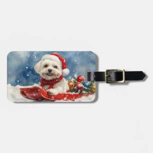 Coton De Tulear im Schlitten Lass es schneien Weih Gepäckanhänger