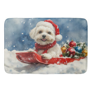 Coton De Tulear in Sledge Let it Snow Christmas Badematte