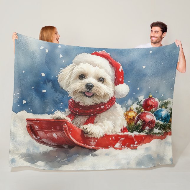 Coton De Tulear in Sledge Let it Snow Christmas Fleecedecke (Beispiel)