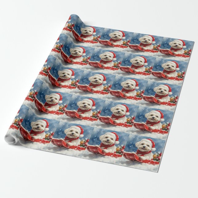 Coton De Tulear in Sledge Let it Snow Christmas Geschenkpapier (Ungerollt)