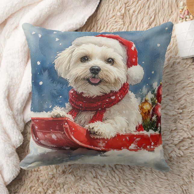Coton De Tulear in Sledge Let it Snow Christmas Kissen (Decke)