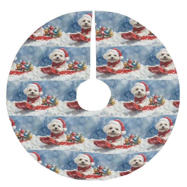 Coton De Tulear in Sledge Let it Snow Christmas Polyester Weihnachtsbaumdecke (Vorderseite)