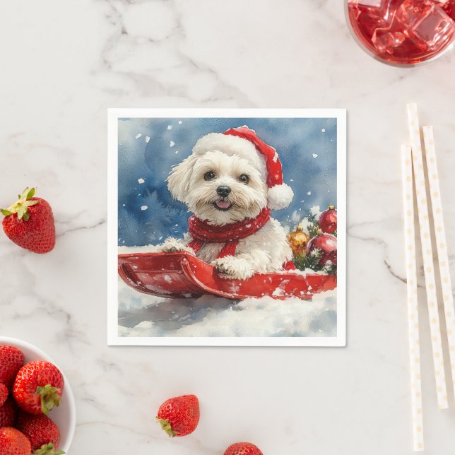 Coton De Tulear in Sledge Let it Snow Christmas Serviette (Beispiel)