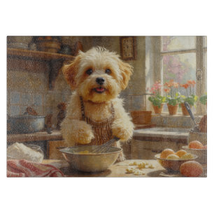 Coton de Tulear Kochen in der Küche Schneidebrett