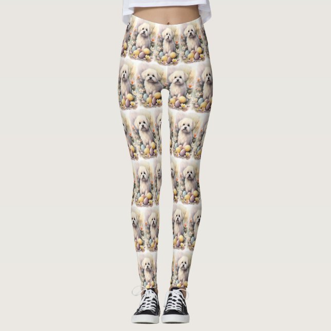 Coton De Tulear mit Ostereier Urlaub Leggings (Vorderseite)