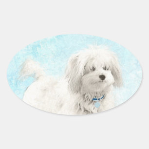 Coton de Tulear Painting - Cute Original Dog Art Ovaler Aufkleber