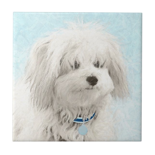 Coton de Tulear Painting - Niedliche Original Dog  Fliese (Vorderseite)