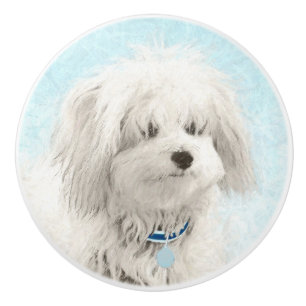 Coton de Tulear Painting - Niedliche Original Dog Keramikknauf