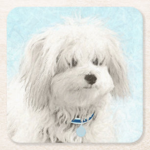 Coton de Tulear Painting - Niedliche Original Dog  Rechteckiger Pappuntersetzer