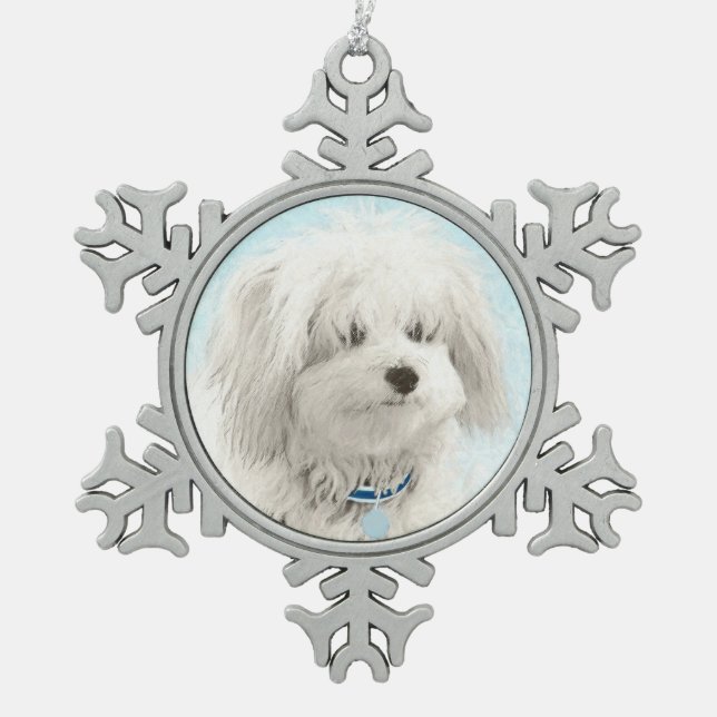Coton de Tulear Painting - Niedliche Original Dog  Schneeflocken Zinn-Ornament (Vorderseite)