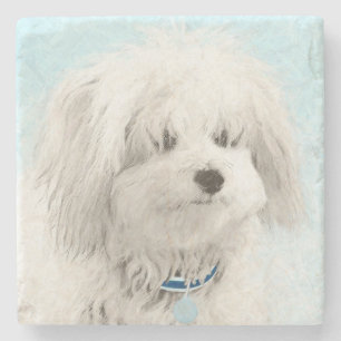 Coton de Tulear Painting - Niedliche Original Dog Steinuntersetzer