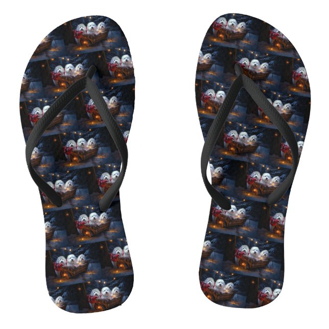 Coton De Tulear Snowy Sleigh Weihnachtsdekor Flip Flops (Fußbett)