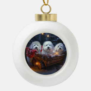 Coton De Tulear Snowy Sleigh Weihnachtsdekor Keramik Kugel-Ornament