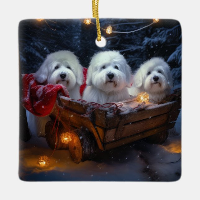 Coton De Tulear Snowy Sleigh Weihnachtsdekor Keramikornament (Vorderseite)