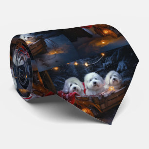 Coton De Tulear Snowy Sleigh Weihnachtsdekor Krawatte