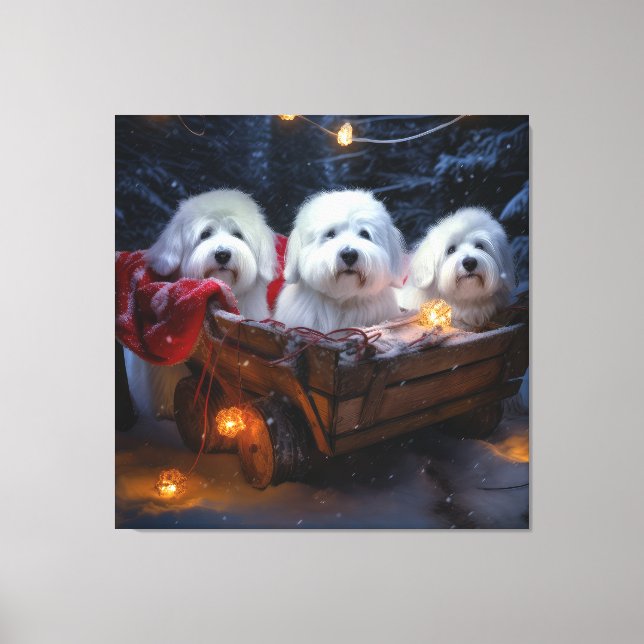 Coton De Tulear Snowy Sleigh Weihnachtsdekor Leinwanddruck (Vorderseite)