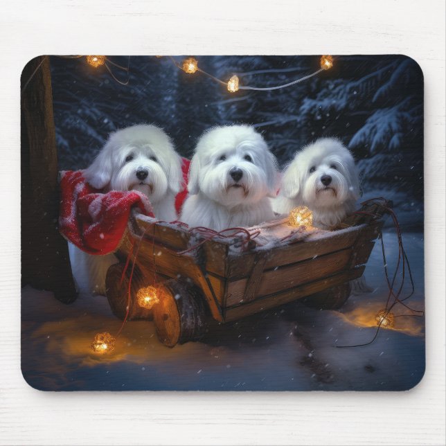 Coton De Tulear Snowy Sleigh Weihnachtsdekor Mousepad (Vorne)
