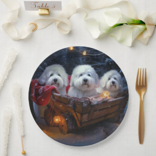 Coton De Tulear Snowy Sleigh Weihnachtsdekor Pappteller