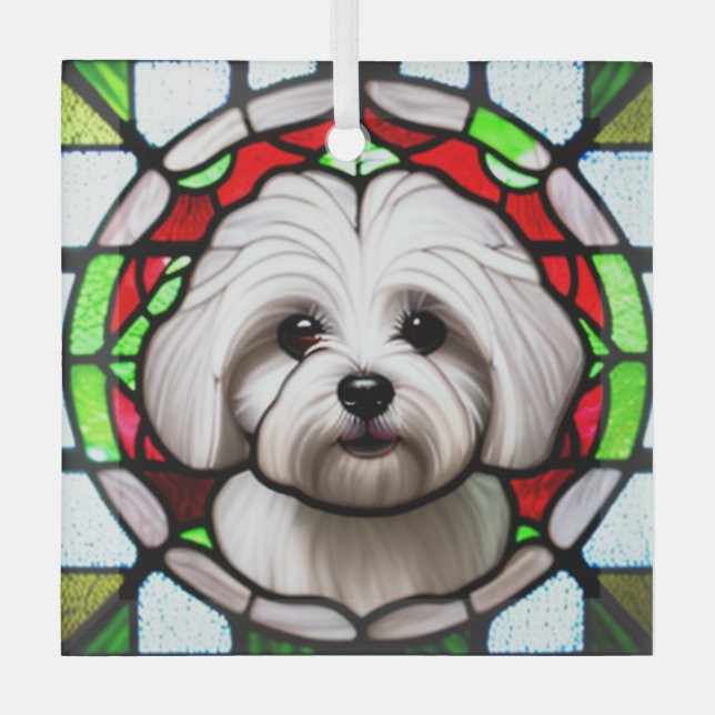 Coton de Tulear "Stettingglas" Ornament Aus Glas (Vorderseite)