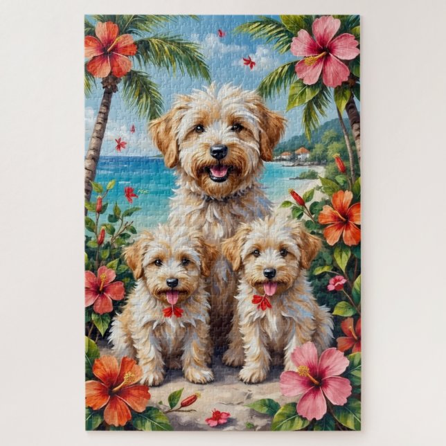 Coton de Tulear Tropischer Garten Kunst Puzzle (Vertikal)