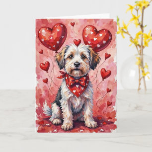 Coton de Tulear Valentinstag Hund sitzt mit Herzen Karte