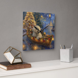 Coton De Tulear Weihnachtsfestreise Quadratische Wanduhr