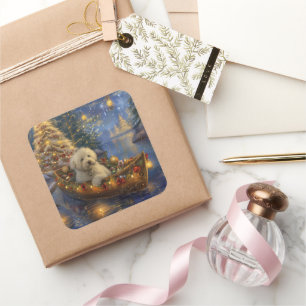 Coton De Tulear Weihnachtsreise Quadratischer Aufkleber