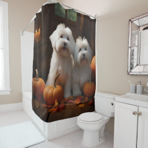 Coton De Tulear Welpe Herbstfreude Kürbis Duschvorhang