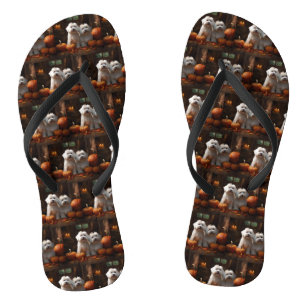 Coton De Tulear Welpe Herbstfreude Kürbis Flip Flops