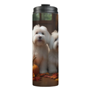Coton De Tulear Welpe Herbstfreude Kürbis Thermosbecher