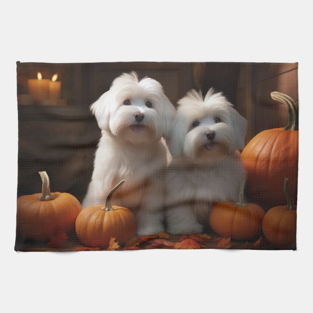 Coton De Tulear Welppy Autumn Delight Pumpkin Geschirrtuch (Horizontal)