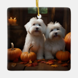 Coton De Tulear Welppy Autumn Delight Pumpkin Keramikornament