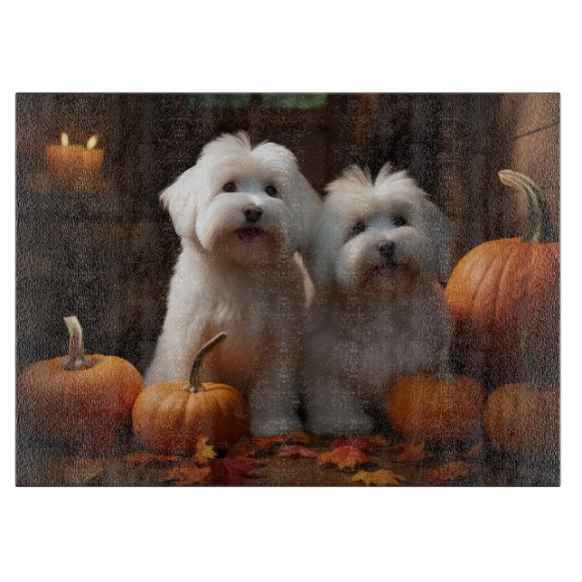 Coton De Tulear Welppy Autumn Delight Pumpkin Schneidebrett (Vorderseite)