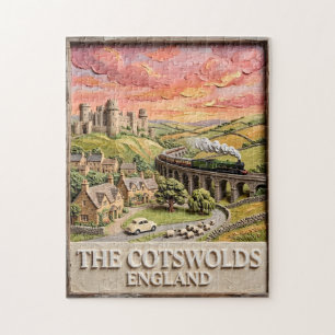Cotswolds-Dampflok Schloss ländliche Gegend Englan Puzzle