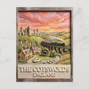 Cotswolds Dampfzug Schloss Landschaft England Postkarte