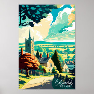 Cotswolds England Vintage Reise Illustration Poster