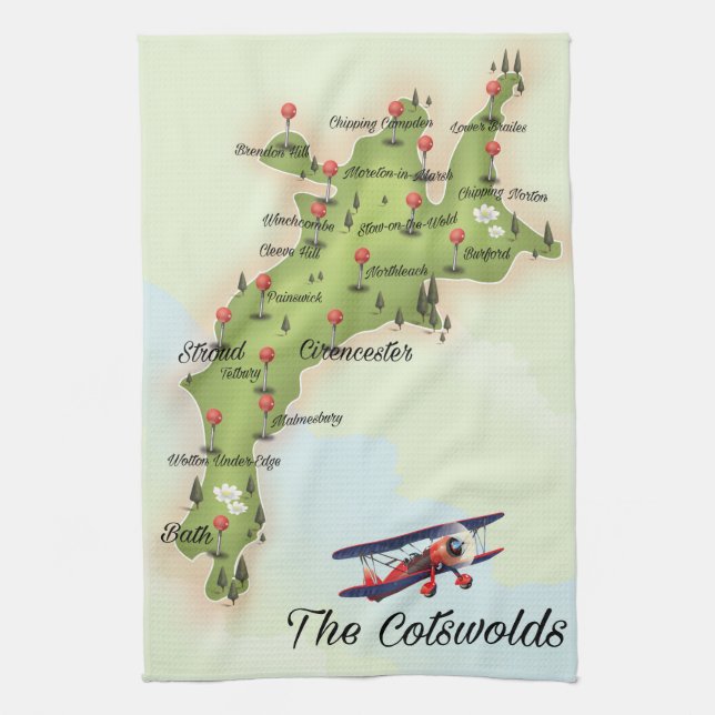 Cotswolds Vintage Karte Geschirrtuch (Vertikal)