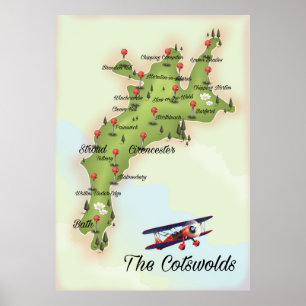 Cotswolds Vintage Karte Poster