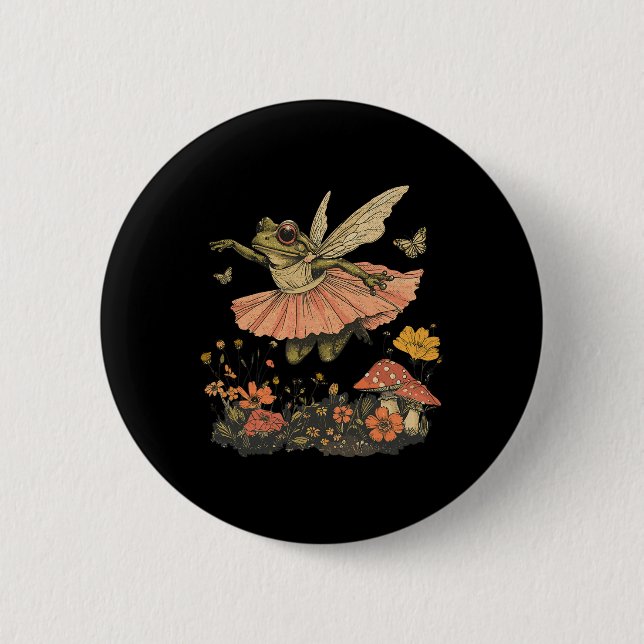 Cottage Aesthetic Vintag Fairy Frog Dancing W Button (Vorderseite)