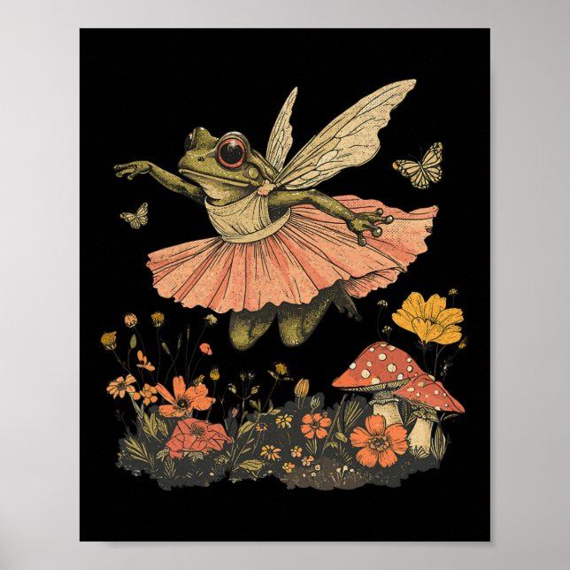 Cottage Aesthetic Vintag Fairy Frog Dancing W Poster (Vorne)