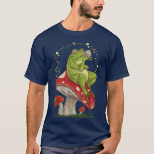 Cottage-Ästhetik Frosch trinken Tee auf Mushroo