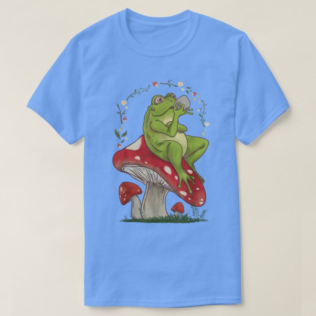 Cottage-Ästhetik Frosch trinken Tee auf Mushroo (Design vorne)
